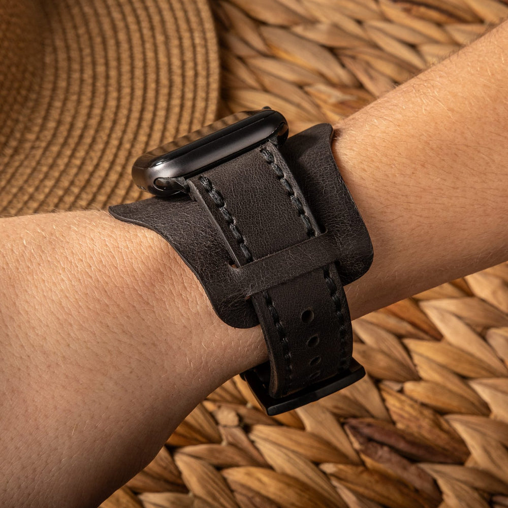 Antrasit Bund Çift Katlı Deri Apple Watch Kayışı — Bund Apple Watch kayışının çıkarılabilir alt parçası