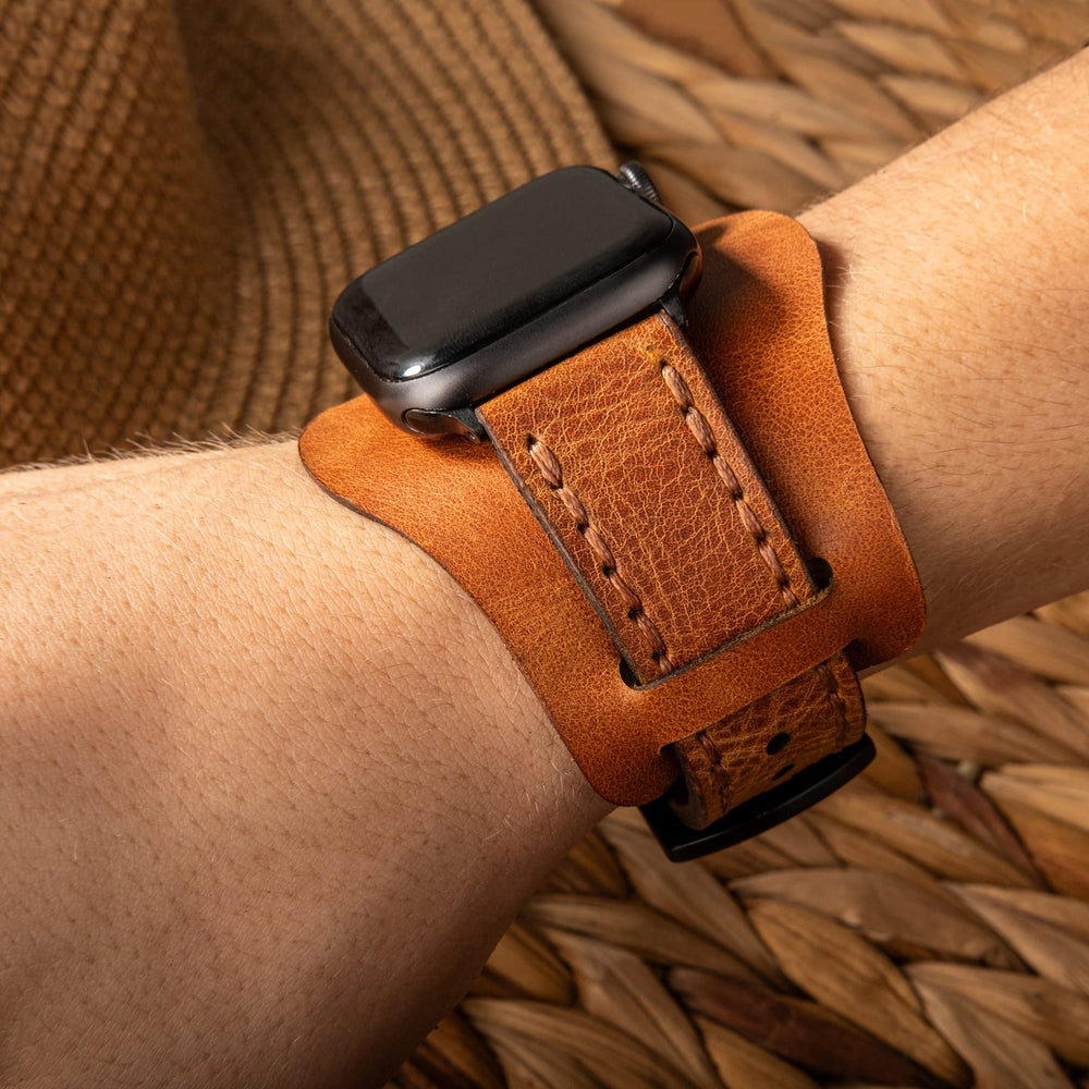 Camel Bund Çift Katlı Deri Apple Watch Kayışı — Bund Apple Watch kayışının çıkarılabilir alt parçası