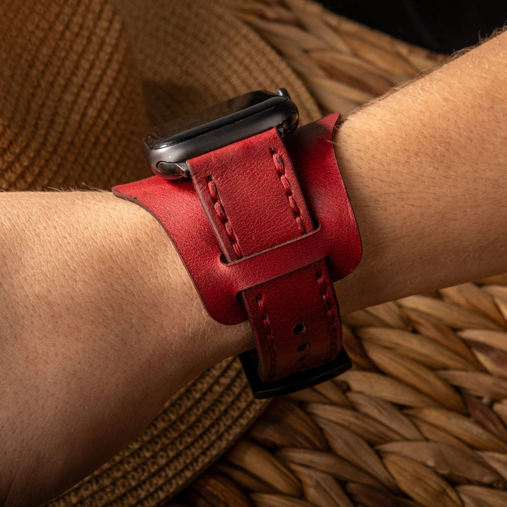 Kırmızı Bund Çift Katlı Deri Apple Watch Kayışı — Bund Apple Watch kayışının çıkarılabilir alt parçası