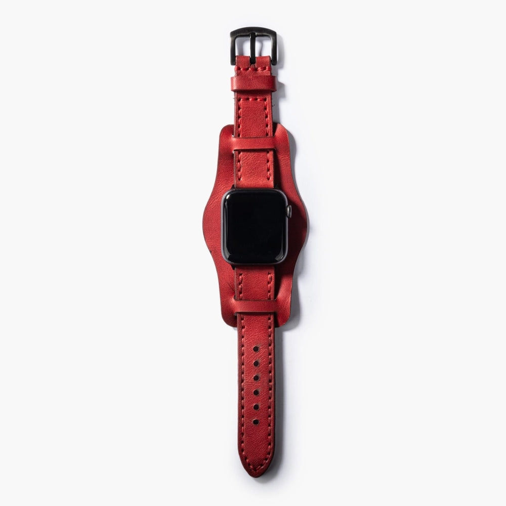 Kırmızı Bund Çift Katlı Deri Apple Watch Kayışı — Bund çift kat deri kordonun dolgun yapısı