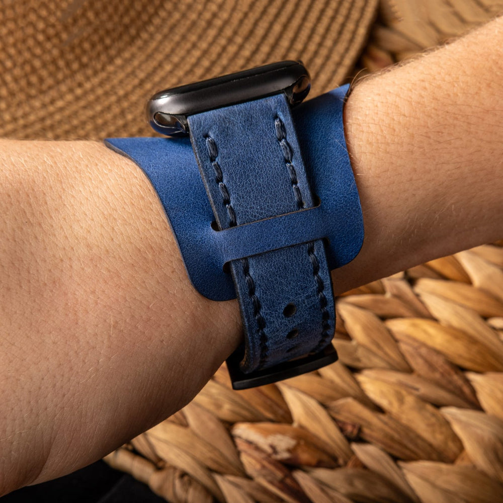Mavi Bund Çift Katlı Deri Apple Watch Kayışı — Bund Apple Watch kayışının çıkarılabilir alt parçası