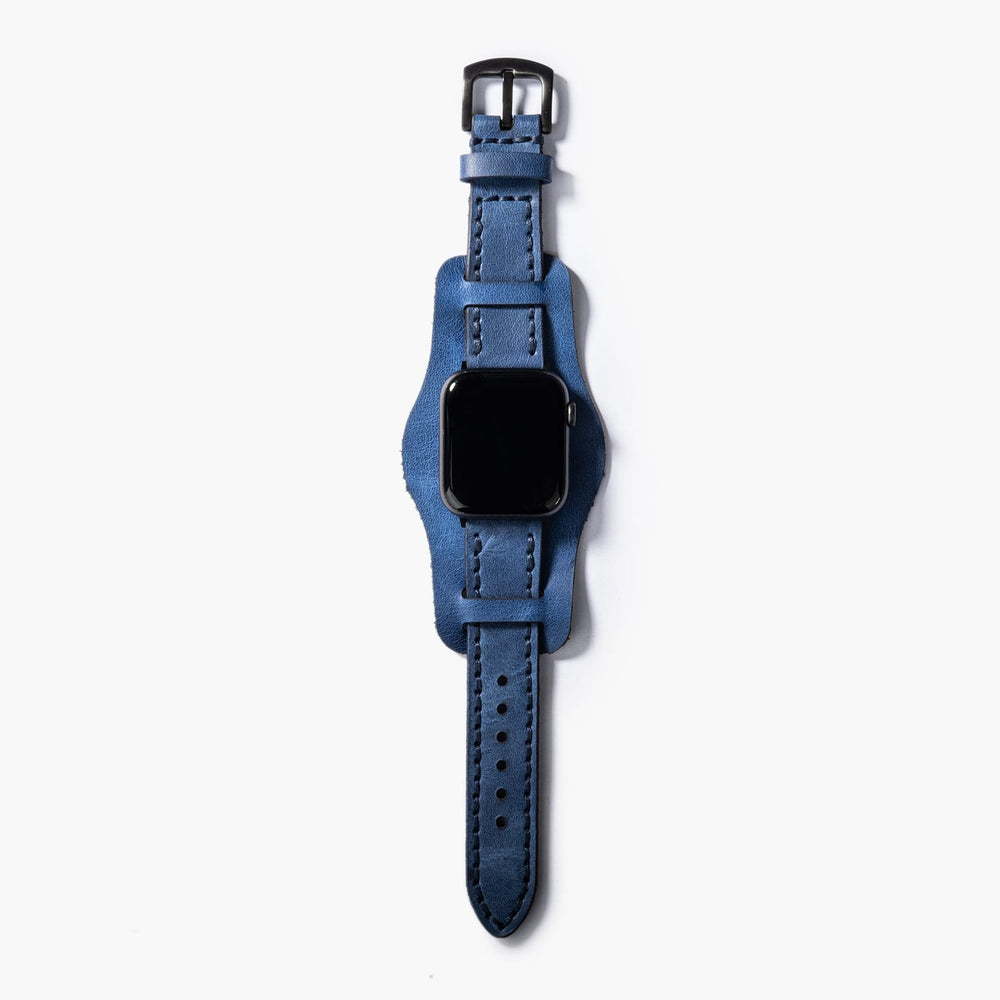 Mavi Bund Çift Katlı Deri Apple Watch Kayışı — Bund çift kat deri kordonun dolgun yapısı