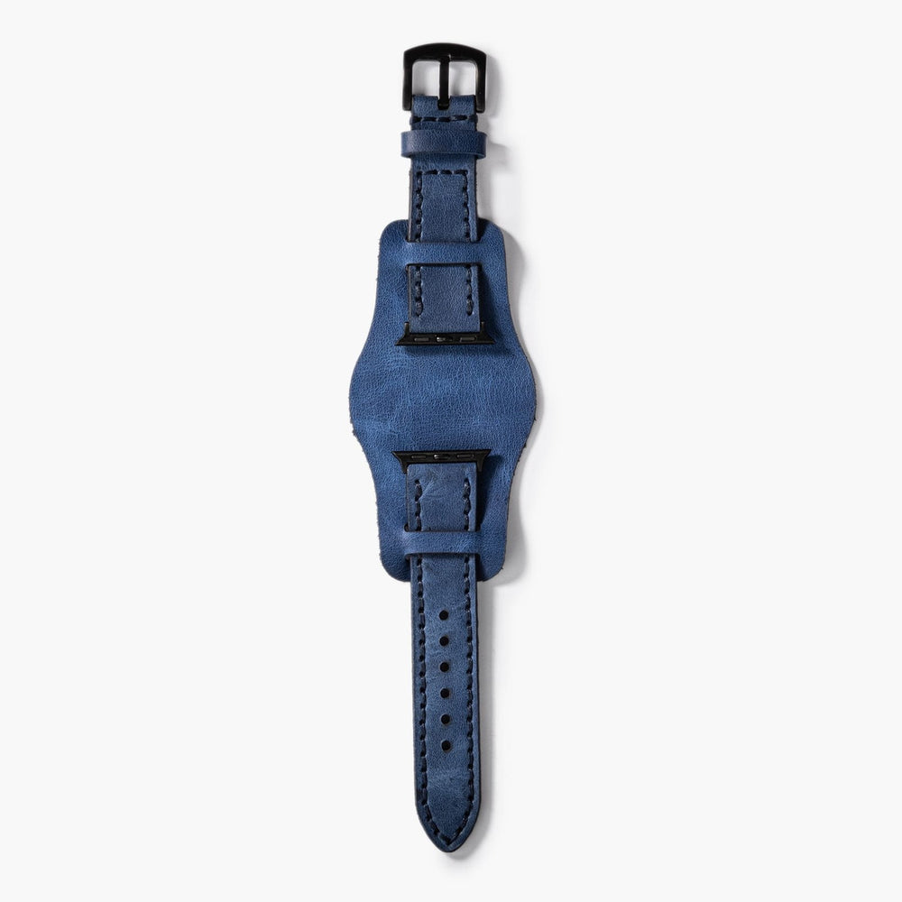 Mavi Bund Çift Katlı Deri Apple Watch Kayışı — Bund çift kat deri kordonun dolgun yapısı