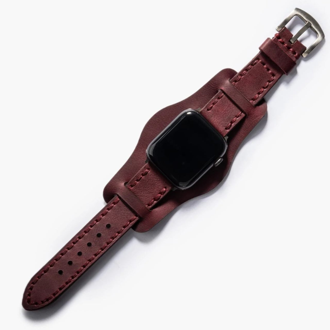 Bund Çift Katlı Deri Apple Watch Kayışı Mürdüm deri saat kordonu
