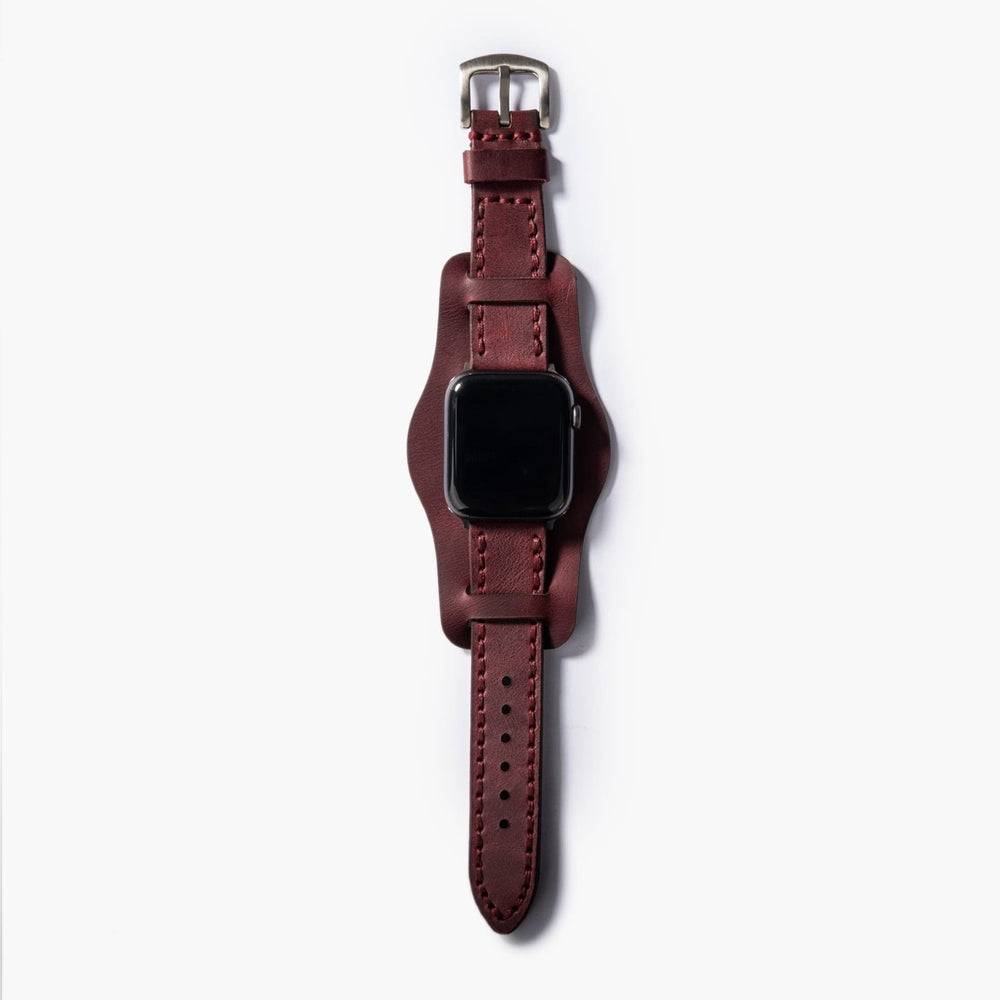 Mürdüm Bund Çift Katlı Deri Apple Watch Kayışı — Bund çift kat deri kordonun dolgun yapısı