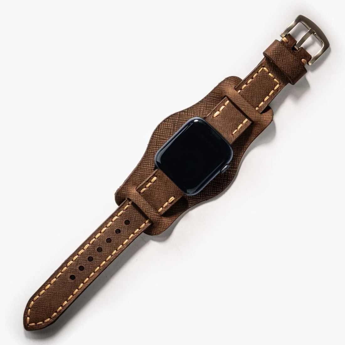Bund Çift Katlı Deri Apple Watch Kayışı Saffiano Kahve deri saat kordonu