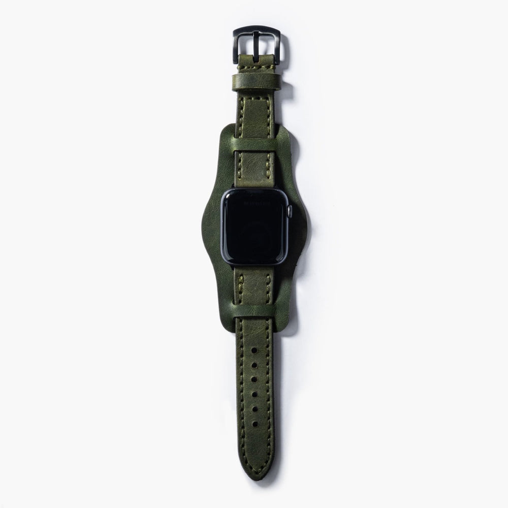 Yeşil Bund Çift Katlı Deri Apple Watch Kayışı — Bund çift kat deri kordonun dolgun yapısı