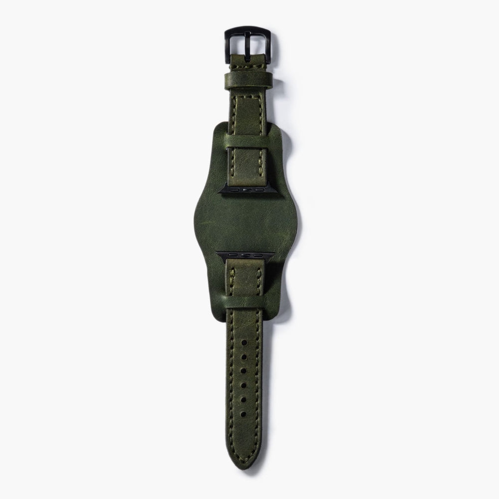 Yeşil Bund Çift Katlı Deri Apple Watch Kayışı — Bund çift kat deri kordonun dolgun yapısı