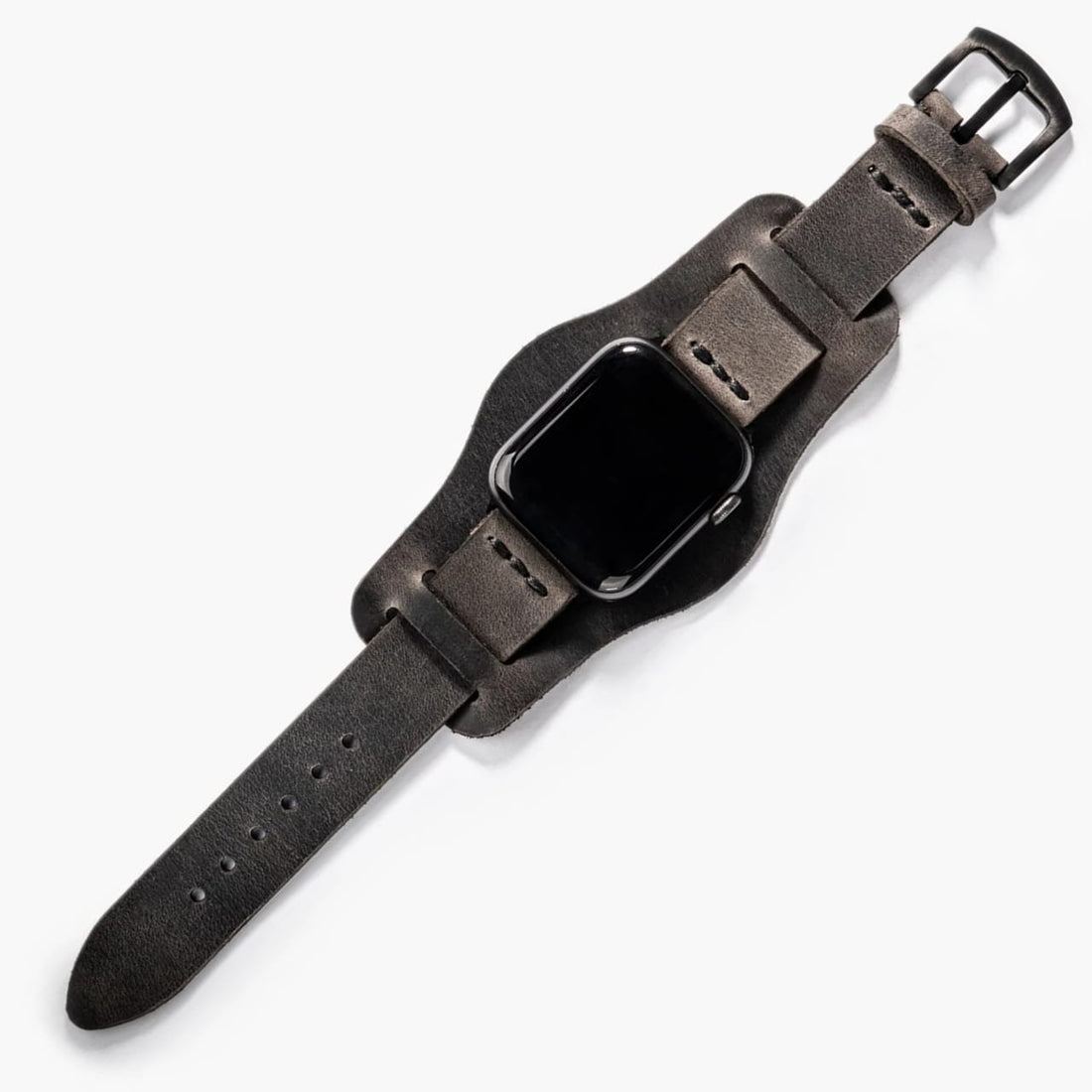 Bund Tek Katlı Deri Apple Watch Kayışı Antrasit deri saat kordonu