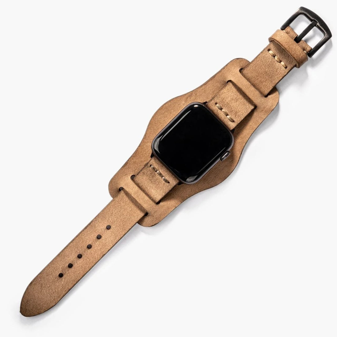 Bej Bund Tek Katlı Deri Apple Watch Kayışı — El yapımı bund tek katlı deri Apple Watch kayışı görünüm
