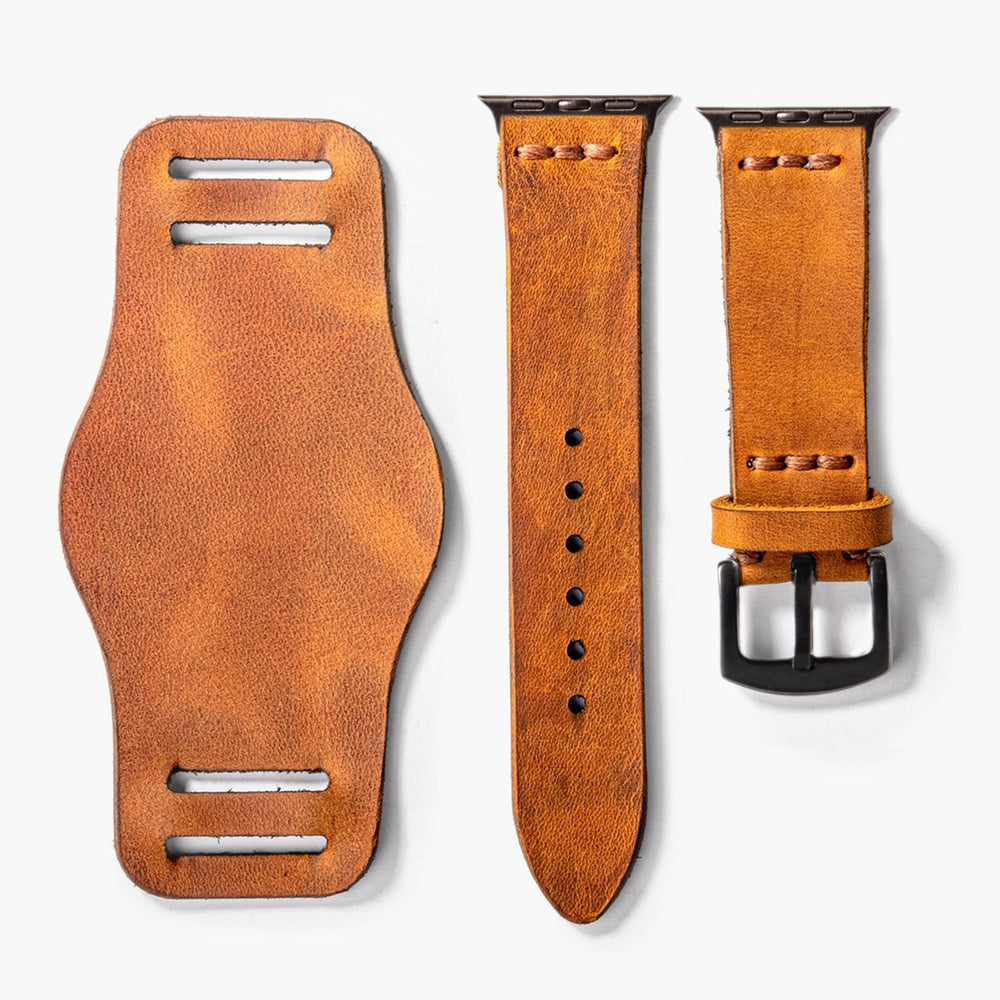 Cat Bund Tek Katlı Deri Apple Watch Kayışı — Apple Watch deri kayışta el dikişi detayı
