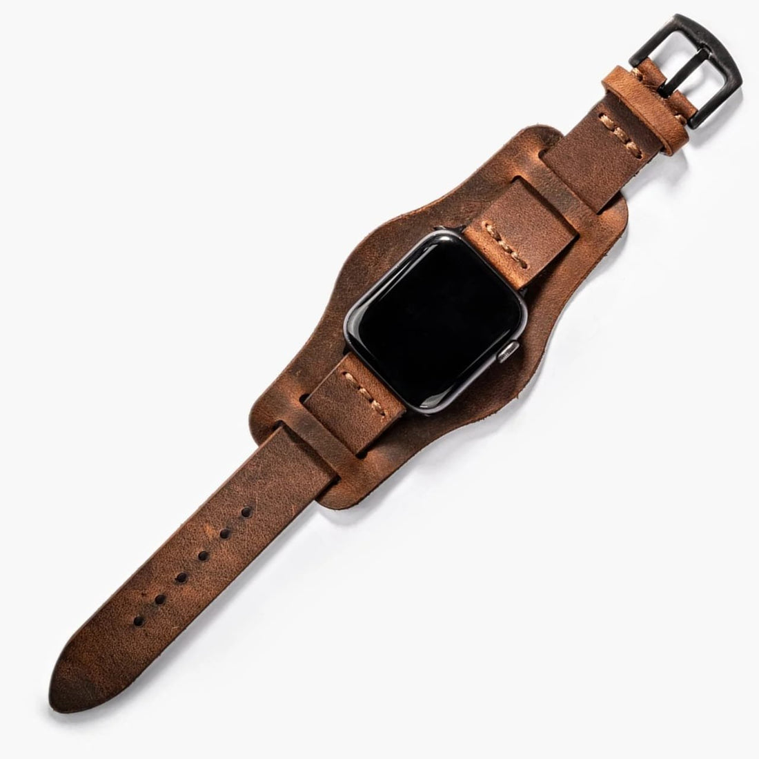 Bund Tek Katlı Deri Apple Watch Kayışı Kahve deri saat kordonu