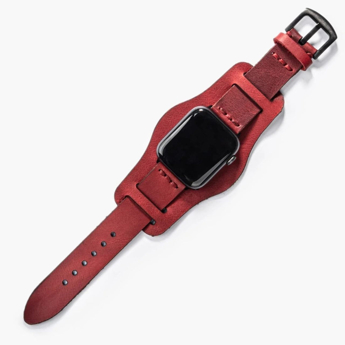 Bund Tek Katlı Deri Apple Watch Kayışı Kırmızı deri saat kordonu