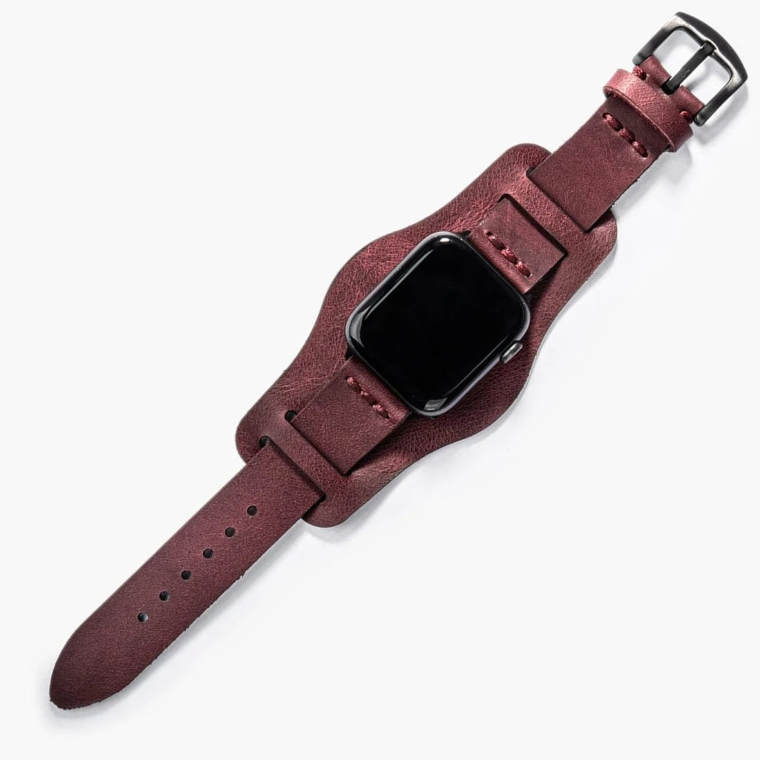 Bund Tek Katlı Deri Apple Watch Kayışı Mürdüm deri saat kordonu