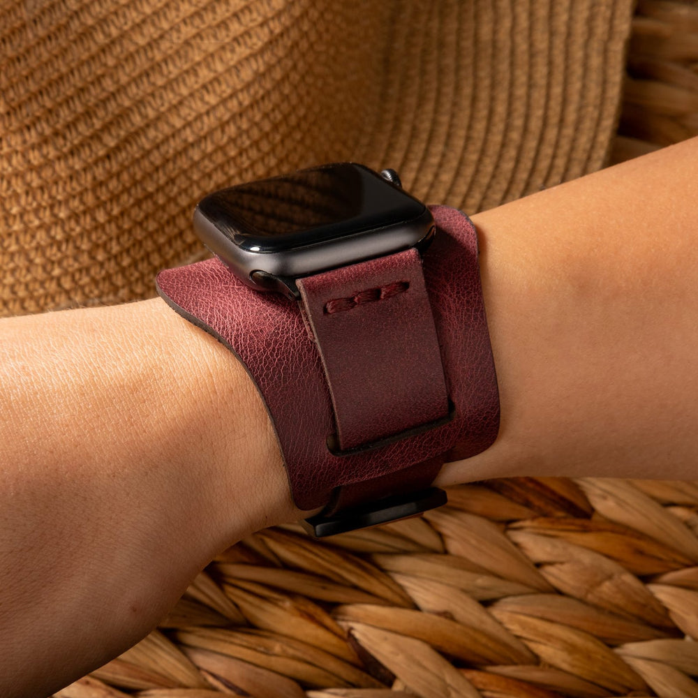 Mürdüm Bund Tek Katlı Deri Apple Watch Kayışı — Bund Apple Watch kayışının çıkarılabilir alt parçası