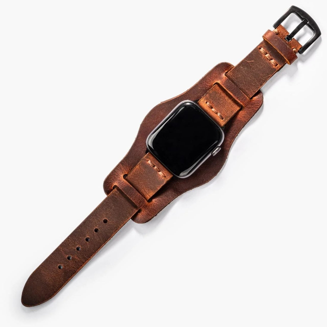 Bund Tek Katlı Deri Apple Watch Kayışı Oranj deri saat kordonu