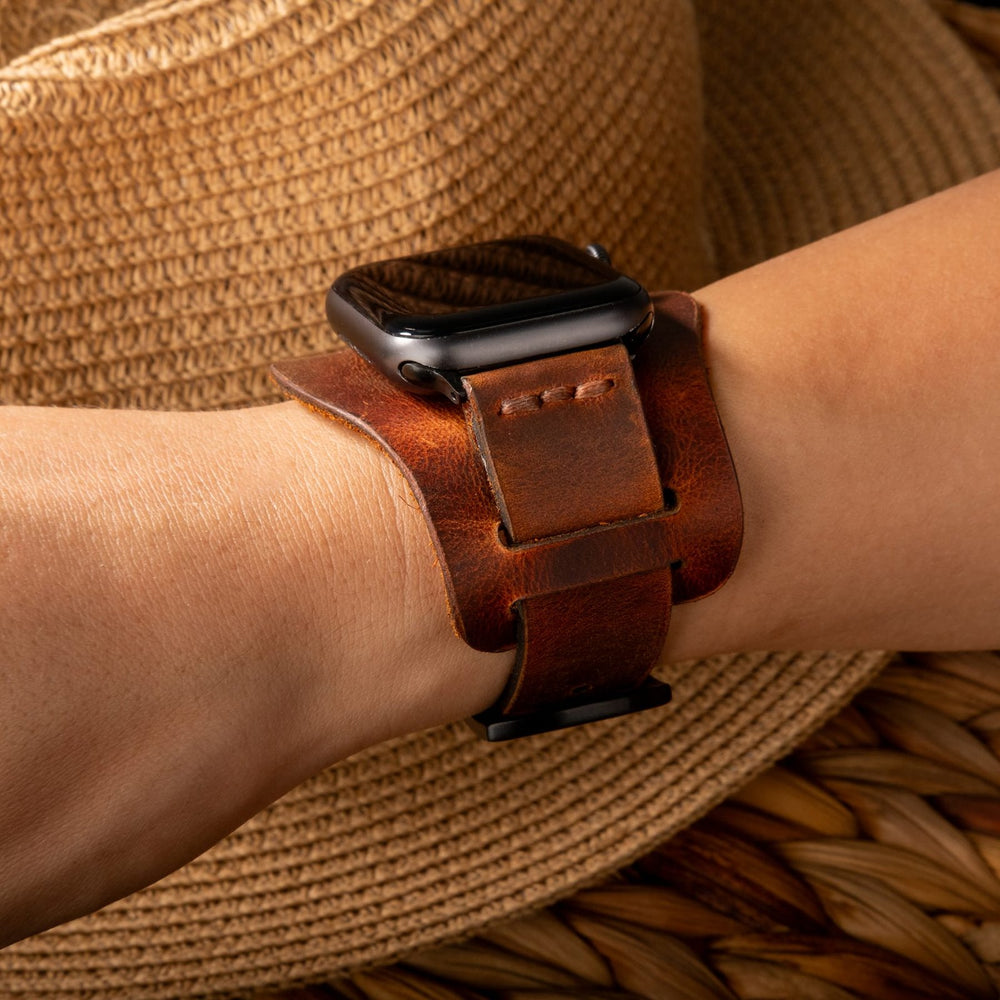 Oranj Bund Tek Katlı Deri Apple Watch Kayışı — Bund Apple Watch kayışının çıkarılabilir alt parçası