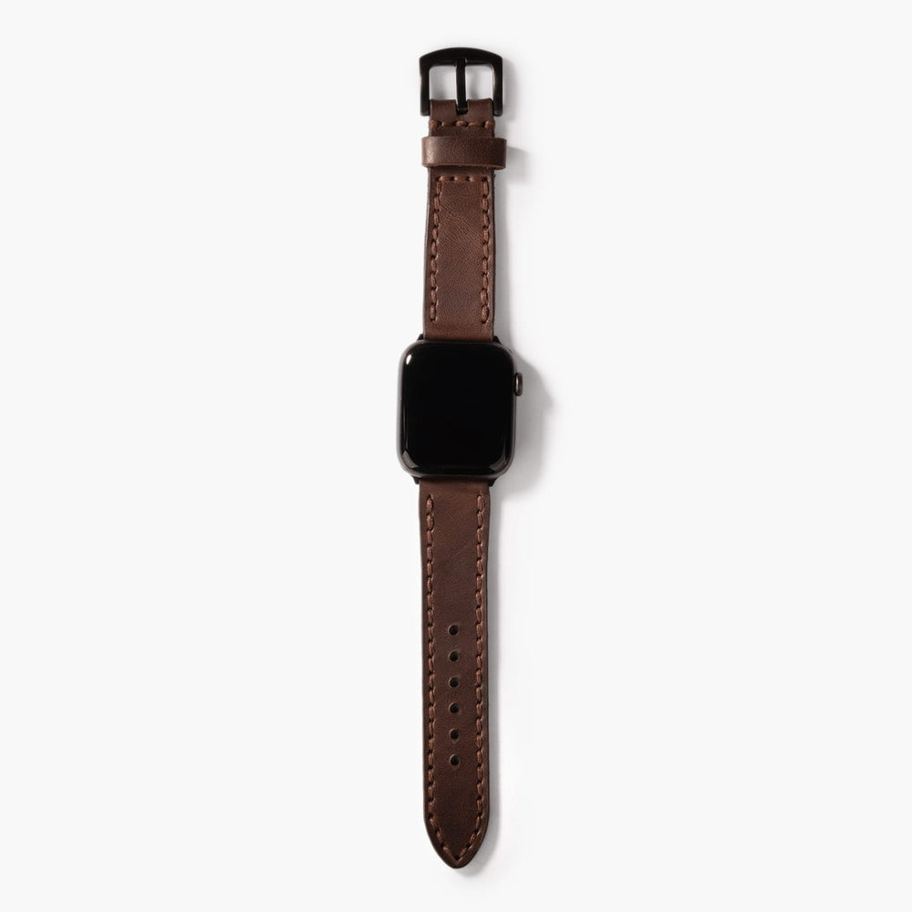 Acı Kahve Çift Kat Deri Apple Watch Kayışı — Çift kat deri Apple Watch kordonunun dolgun yapısı