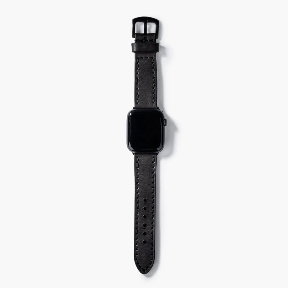 Antrasit Çift Kat Deri Apple Watch Kayışı — Apple Watch deri kayışta el dikişi detayı