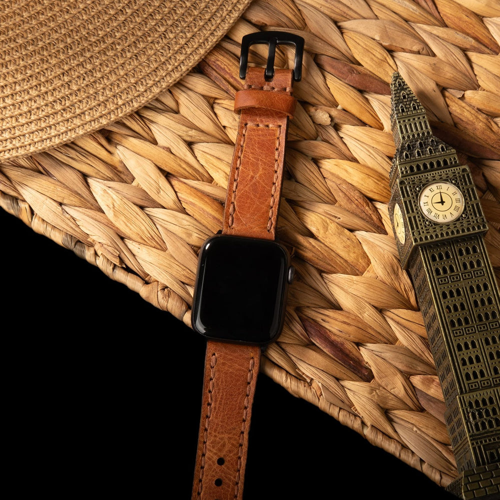 Camel Çift Kat Deri Apple Watch Kayışı — Apple Watch deri kayışının paslanmaz çelik tokası