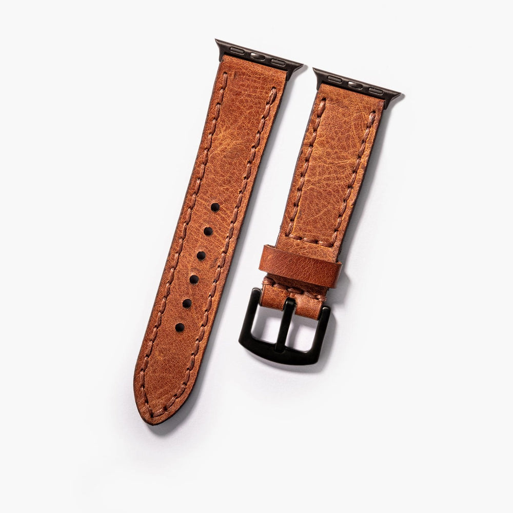 Camel Çift Kat Deri Apple Watch Kayışı — Apple Watch deri kayışta el dikişi detayı