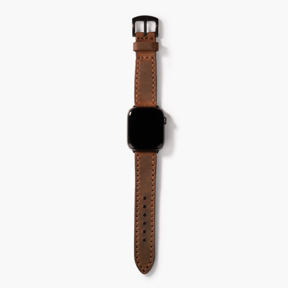 Kahve Çift Kat Deri Apple Watch Kayışı — Çift kat deri Apple Watch kordonunun dolgun yapısı
