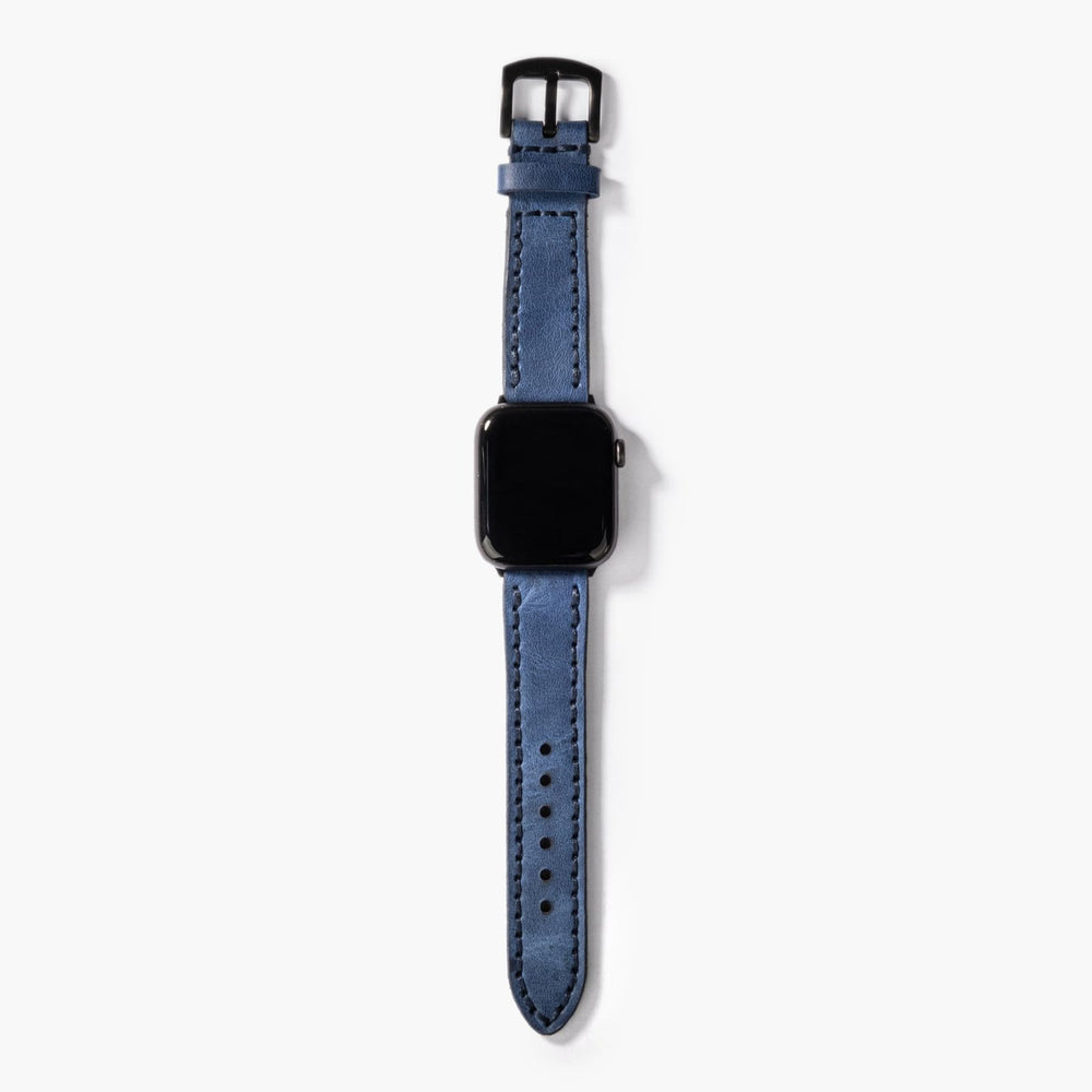 Mavi Çift Kat Deri Apple Watch Kayışı — Çift kat deri Apple Watch kordonunun dolgun yapısı
