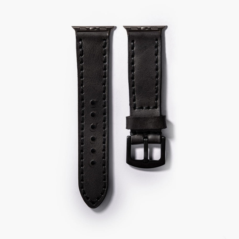 Siyah Çift Kat Deri Apple Watch Kayışı — Çift kat deri Apple Watch kordonunun dolgun yapısı