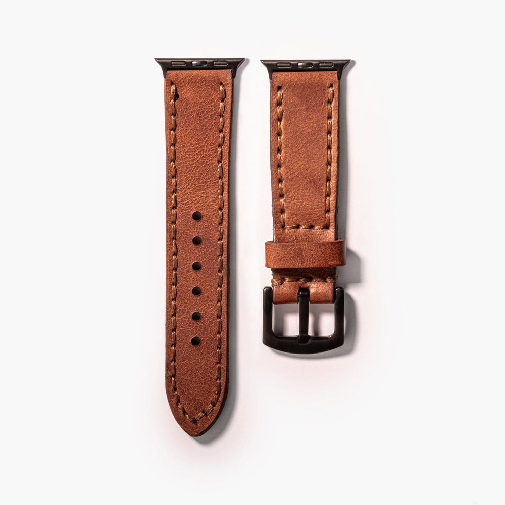 Taba Çift Kat Deri Apple Watch Kayışı — Apple Watch deri kayışta el dikişi detayı