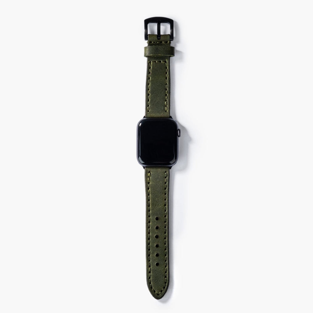 Yeşil Çift Kat Deri Apple Watch Kayışı — Çift kat deri Apple Watch kordonunun dolgun yapısı