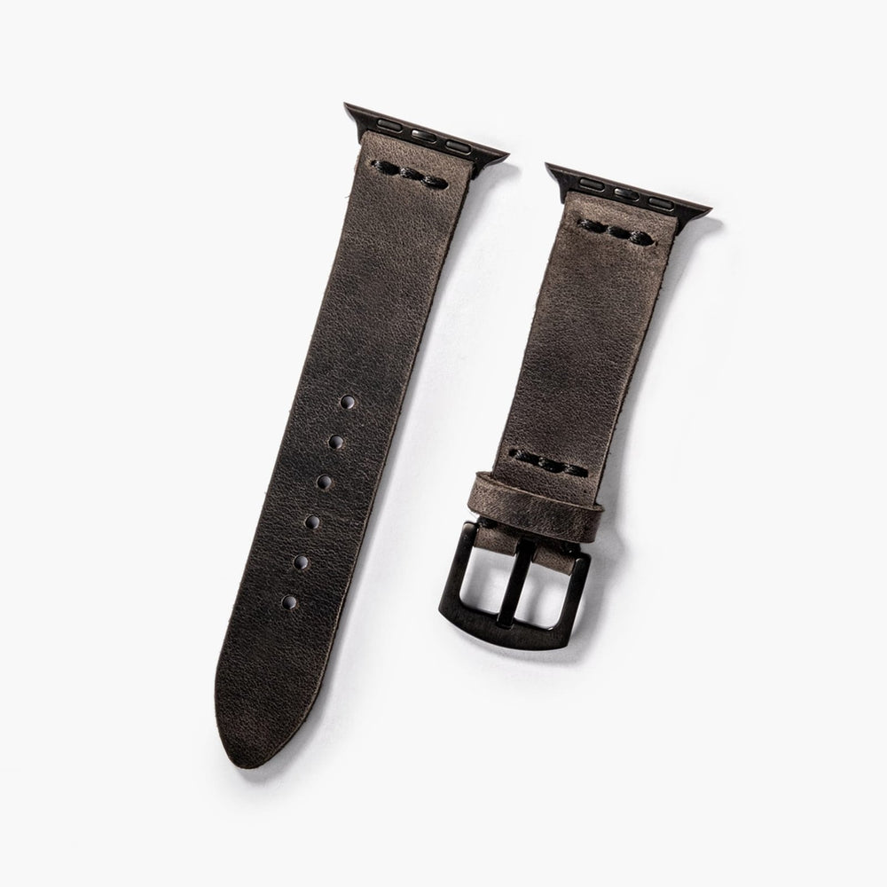 Antrasit Tek Kat Deri Apple Watch Kayışı — Apple Watch deri kayışta el dikişi detayı