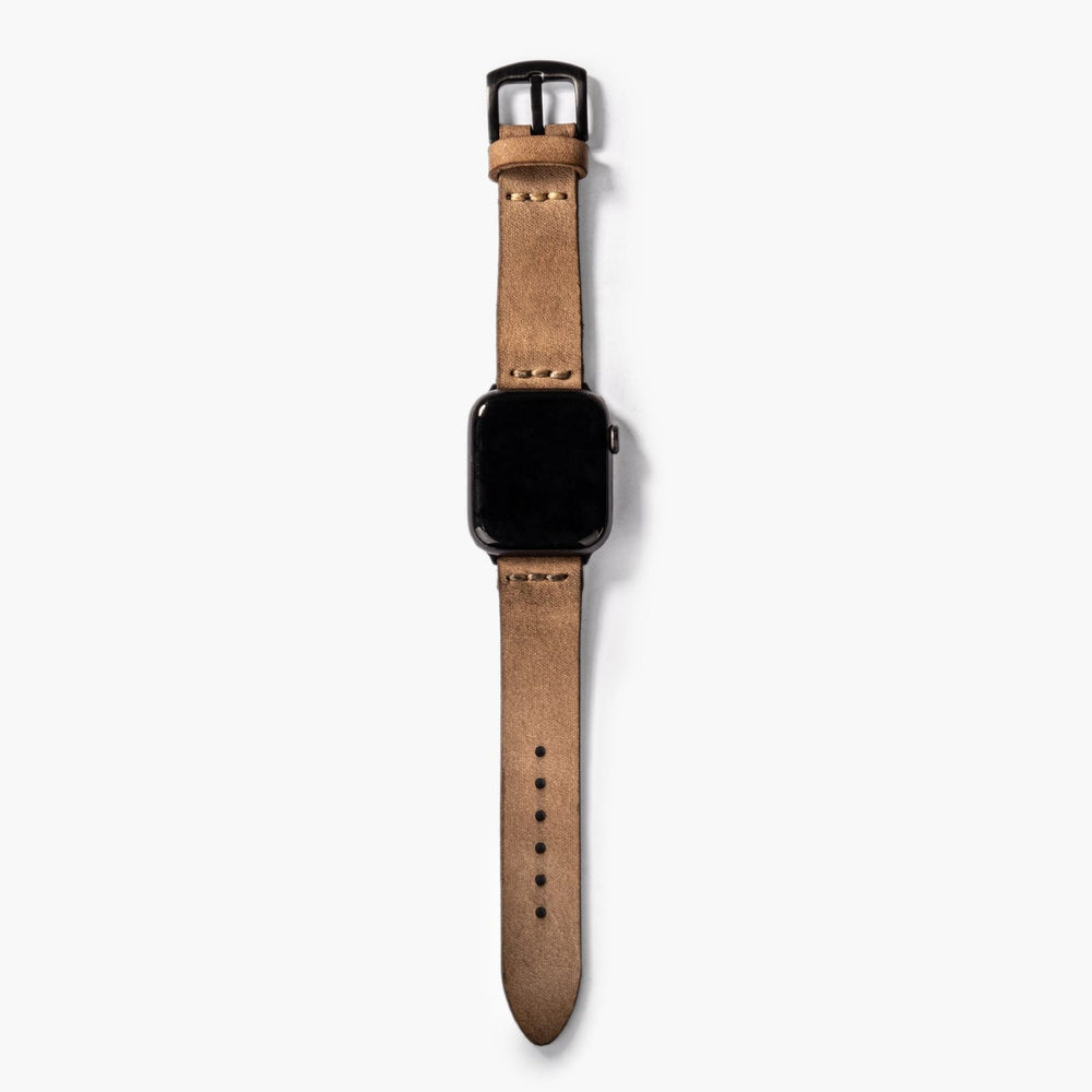 Bej Tek Kat Deri Apple Watch Kayışı — Tek kat deri Apple Watch kordonunun ince yapısı