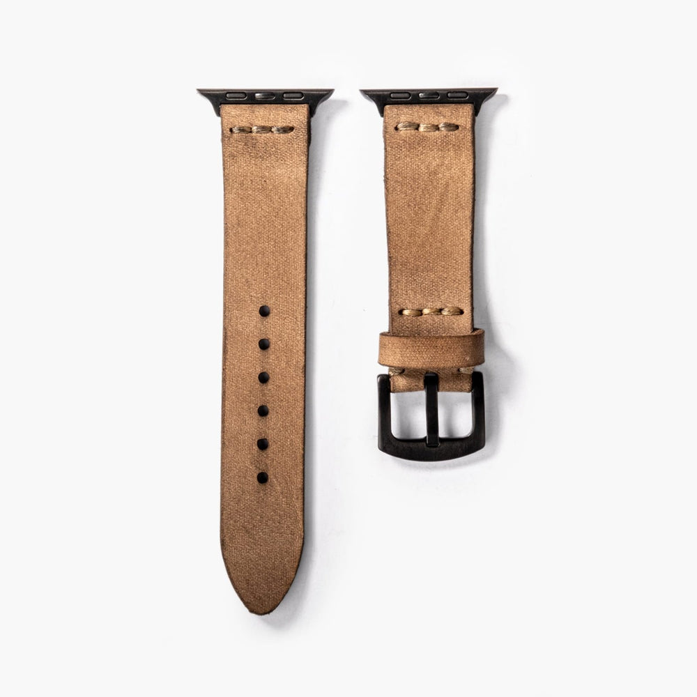 Bej Tek Kat Deri Apple Watch Kayışı — Tek kat deri Apple Watch kordonunun ince yapısı