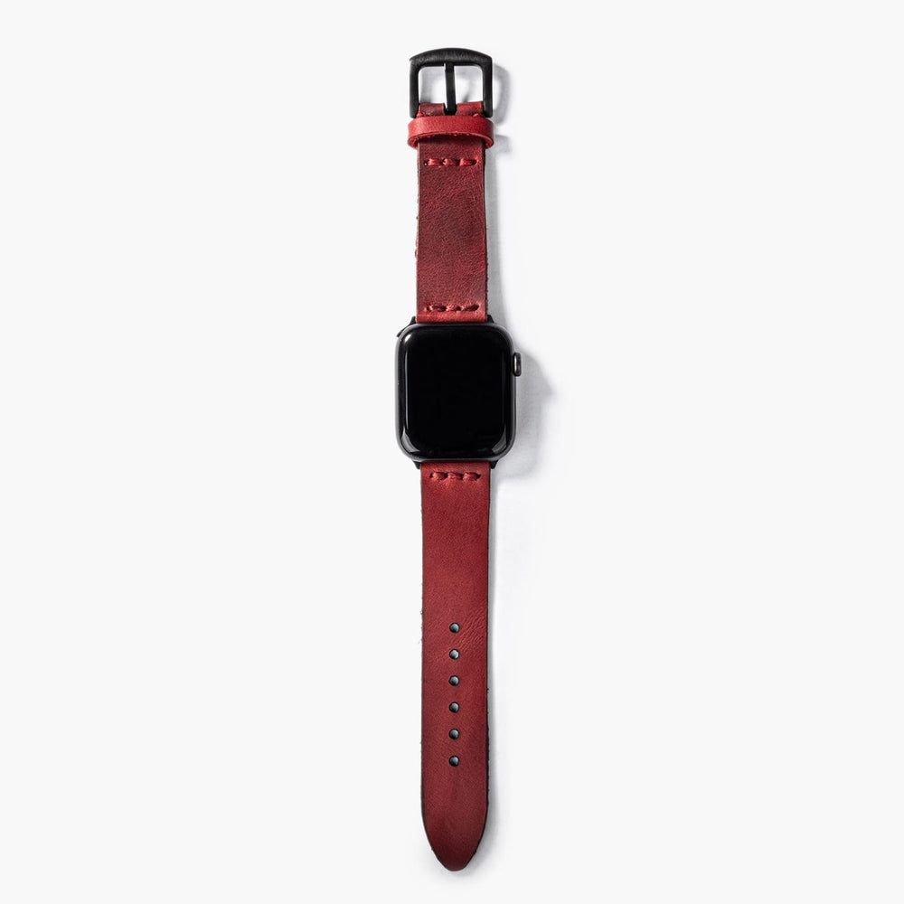 Kırmızı Tek Kat Deri Apple Watch Kayışı — Tek kat deri Apple Watch kordonunun ince yapısı
