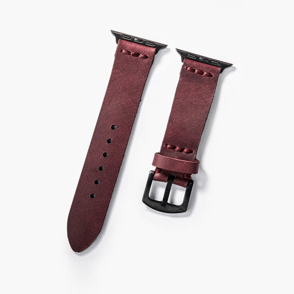 Mürdüm Tek Kat Deri Apple Watch Kayışı — Apple Watch deri kayışta el dikişi detayı