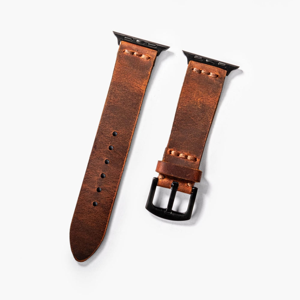 Oranj Tek Kat Deri Apple Watch Kayışı — Apple Watch deri kayışta el dikişi detayı