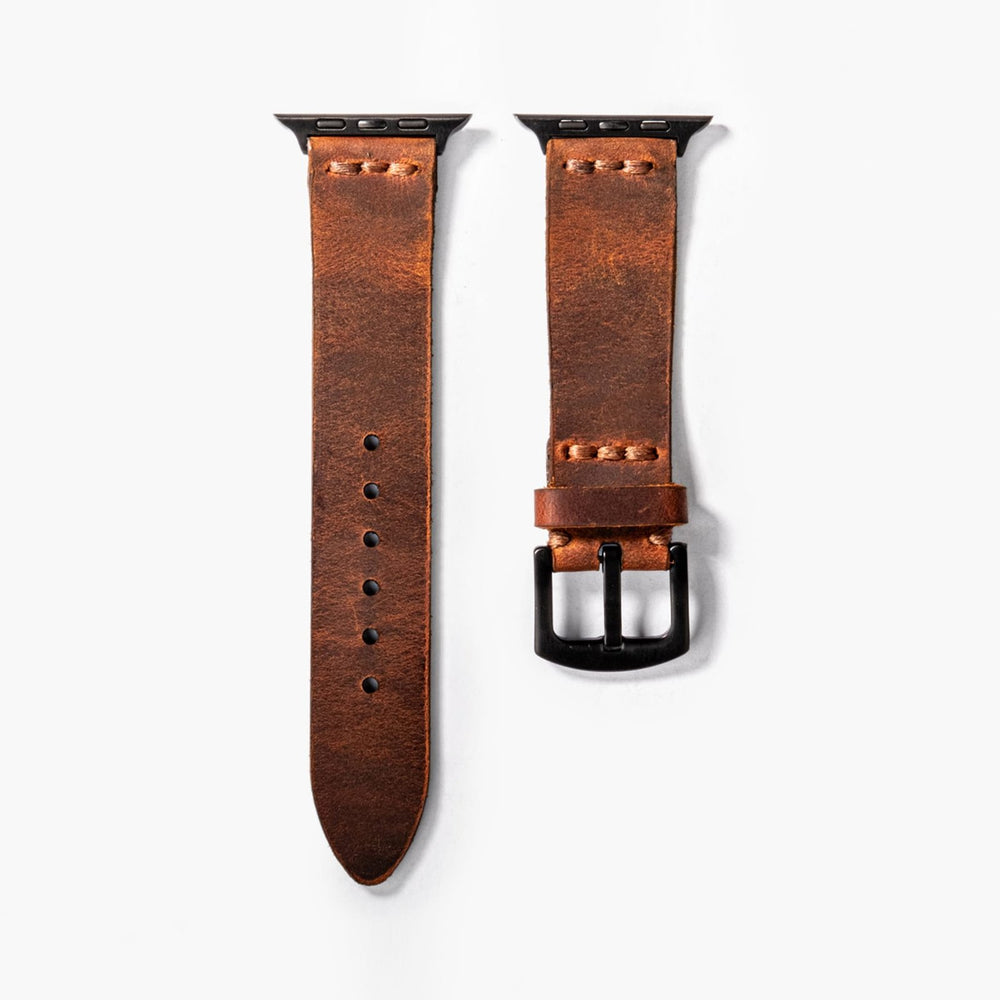 Oranj Tek Kat Deri Apple Watch Kayışı — Tek kat deri Apple Watch kordonunun ince yapısı