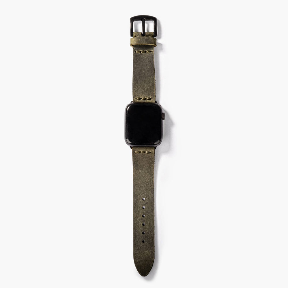 Yeşil Tek Kat Deri Apple Watch Kayışı — Tek kat deri Apple Watch kordonunun ince yapısı